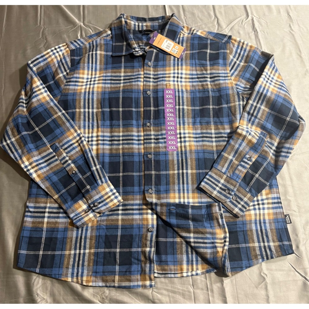 Eddie Bauer Mens XXL Blue Brown Plaid Flannel Shirt Long Sleeve EB008604 NEW